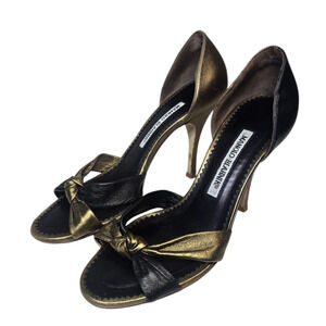 Gold & Black Manolo Blahnik Open toe heels sz 36.5 /6